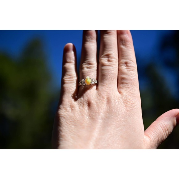 Raw Stone opal ring, rough opal, natural opal size 8 sterling silver - Picture 3 of 5